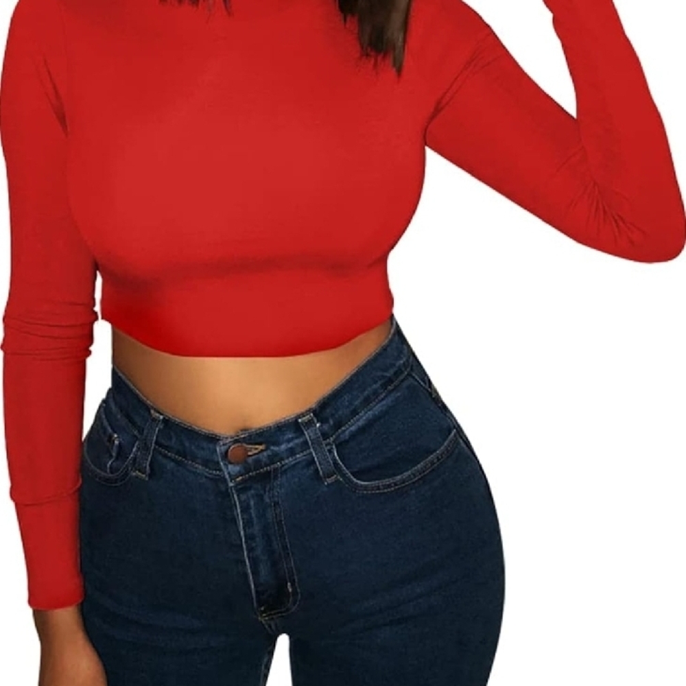 Red Long Sleeve Crop Top
